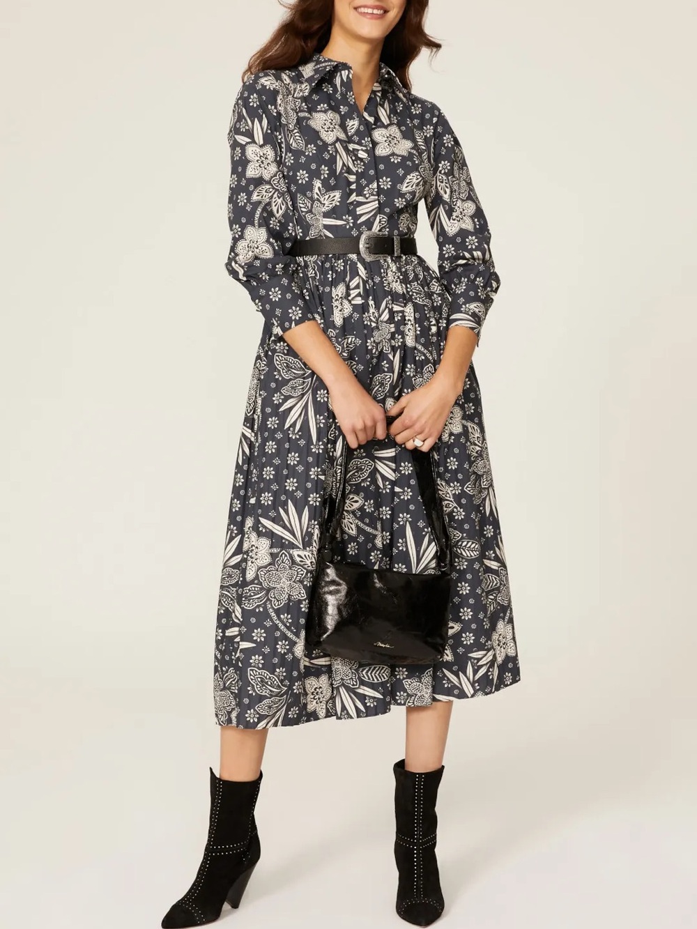 Hunter Bell Hattie Cotton Midi Dress Navy/White Floral Paisley Bandana Print- XS